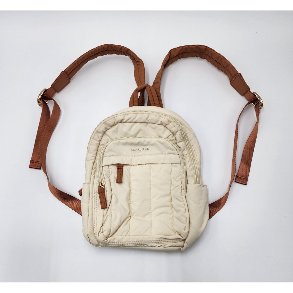 Missnine mini backpack purse light beige/ cream‎ with brown straps 12X 10 inches